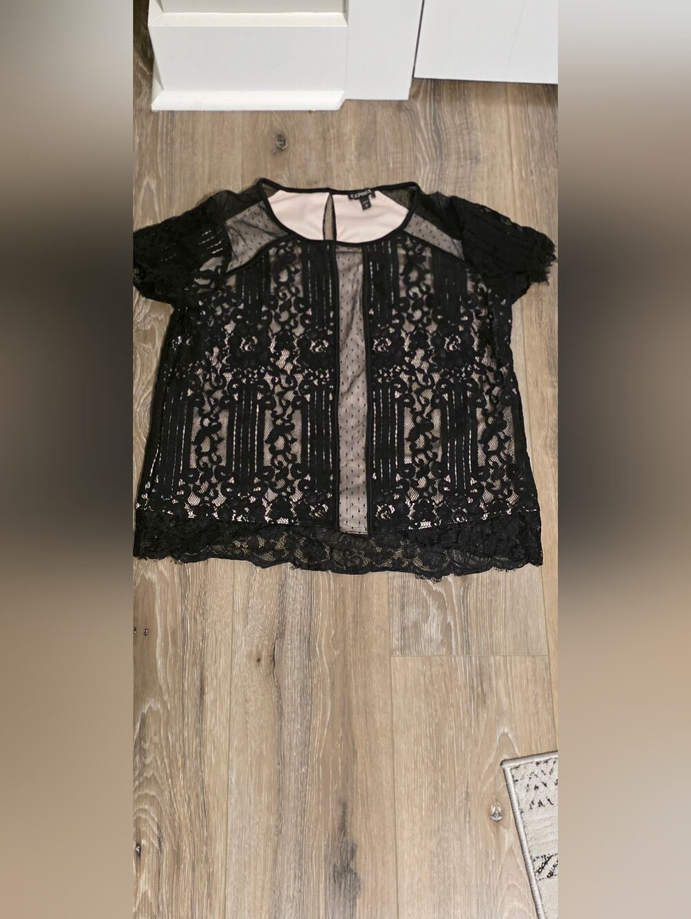 Express Black Lace Overlay Top   Size MEDIUM